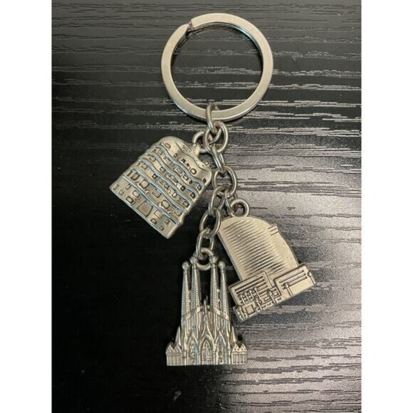 Barcelona Landmark Metal Keychain With Sagrada Familia & Casa Mila Charms - Picture 1 of 3